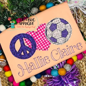 Peace Love Soccer Bean Stitch Applique Design 5x7 6x10 8x8 8x12