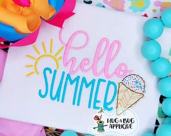 Hello Summer Snocone Bean Stitch Applique Design 5x7 6x10 8x8 8x12 9x9