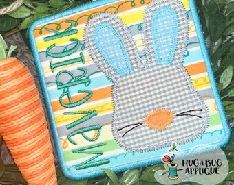 Bunny Face Satin Stitch Tag In the Hoop Applique Design 4" 4.5" 5" 5.5" 6"