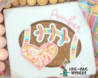 Football Heart Satin Stitch Applique Design 5x7 6x10 8x8 8x12 9x9