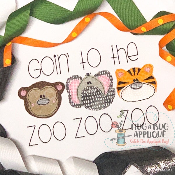 Zoo Trio 2 Bean Stitch Applique Design 5x7 6x10 8x8 9x9 8x12