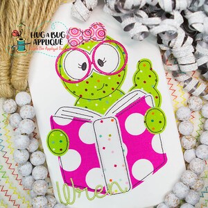 Book Worm Bean Bow Stitch Applique Design 5x7 6x10 8x8 8x12 9x9