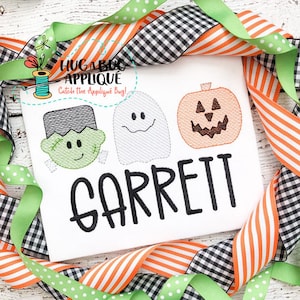 Frankenstein Ghost Jackolantern Trio Sketch Stitch Embroidery Design 5x7 6x10 8x8 8x12