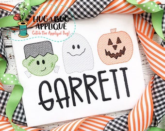 Frankenstein Ghost Jackolantern Trio Sketch Stitch Embroidery Design 5x7 6x10 8x8 8x12