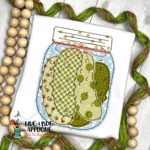 Jar Pickles Bean Stitch Applique Design 5x7 6x10 8x8 8x12 9x9