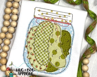 Jar Pickles Bean Stitch Applique Design 5x7 6x10 8x8 8x12 9x9