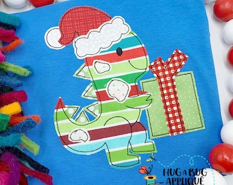 Dino Santa Bean Stitch Applique Design 5x7 6x10 8x8 8x12