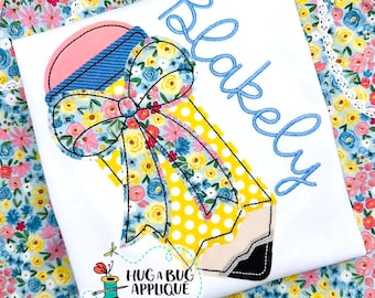 Bean Quick Stitch Pencil Bow Back to School Design | Machine Applique ...