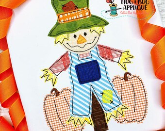 Scarecrow Pumpkins Bean Stitch Applique Design 5x7 6x10 8x8 8x12