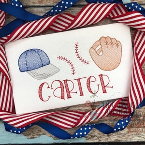 Baseball Hat Glove Trio Sketch Stitch Embroidery Design 5x7 6x10 8x8 8x12 9x9