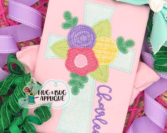 Simple Cross Flowers Zig Zag Stitch Applique Design 5x7 6x10 8x8 8x12 9x9