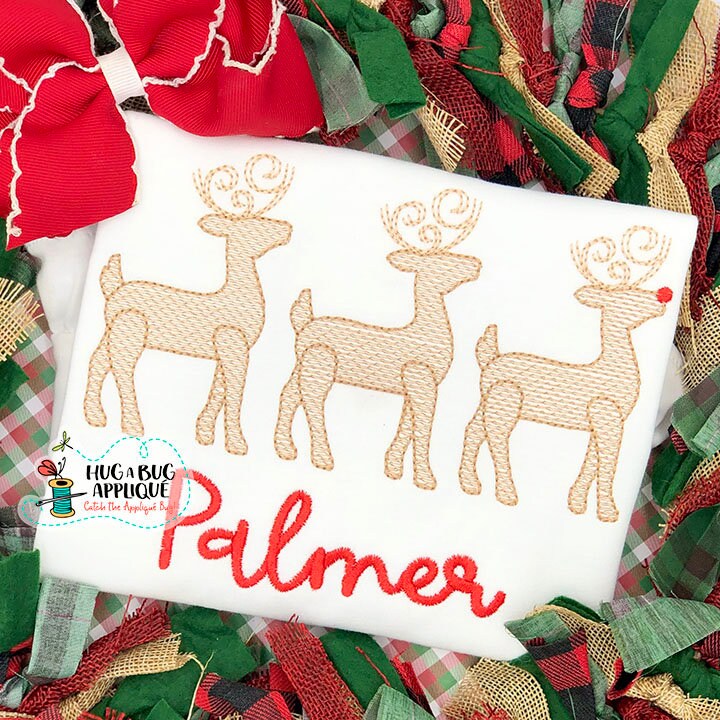 背の高いトナカイトリオスケッチステッチ刺繍デザイン 5x7 6x10 8x8