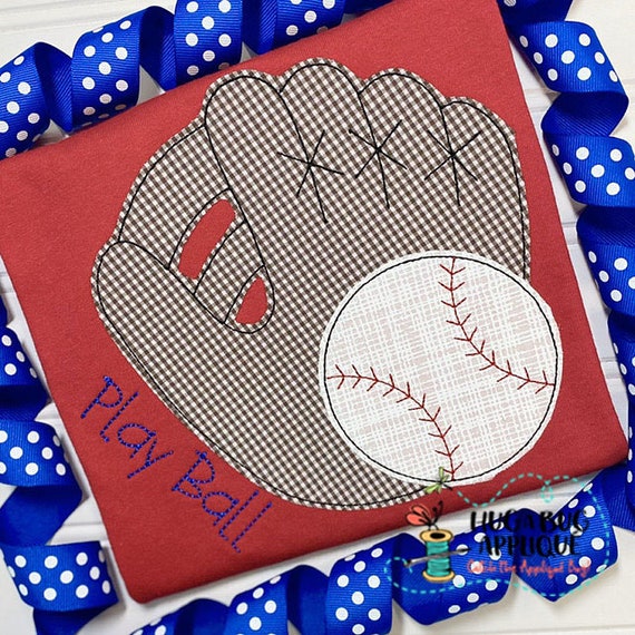 Baseball Bow Birthday One Bean Stitch Applique Embroidery Design 5x7 6x10 8x8 8x12
