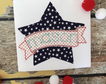 Star Banner Bean Stitch Applique Design 5x7 6x10 8x8 8x12