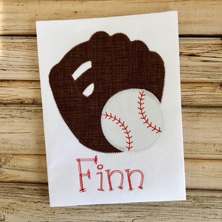 Baseball Glove Zig Zag Stitch Applique Embroidery Design 5x7
