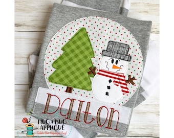 Snow Globe Christmas Tree Snowman Bean Stitch Applique Design 5x7 6x10 8x8 9x9