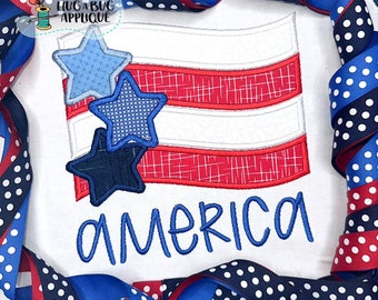 Wavy Flag Stars Satin Stitch Applique Design 5x7 6x10 8x8 8x12 9x9