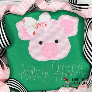 Pig Bow Bean Stitch Applique Design 5x7 6x10 8x8 9x9 8x12