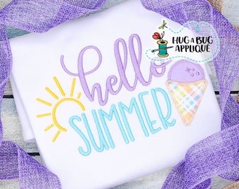 Hello Summer Snocone Zig Zag Stitch Applique Design 5x7 6x10 8x8 8x12 9x9