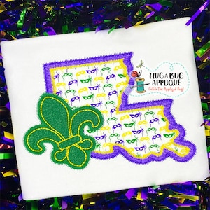 Louisiana Fleur Double Zig Zag Stitch Applique Design 5x7 6x10 8x8 8x12 9x9
