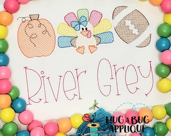 Turkey Girl Trio Sketch Stitch Embroidery Design 5x7 6x10 8x8 8x12