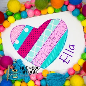 Striped Heart Bean Stitch Applique Design 4x4 5x7 6x10 8x8 8x12 9x9