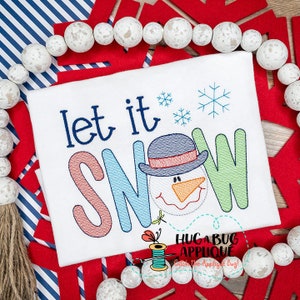 Let it Snow Snowman Sketch Stitch Embroidery Design 5x7 6x10 8x8 8x12 9x9