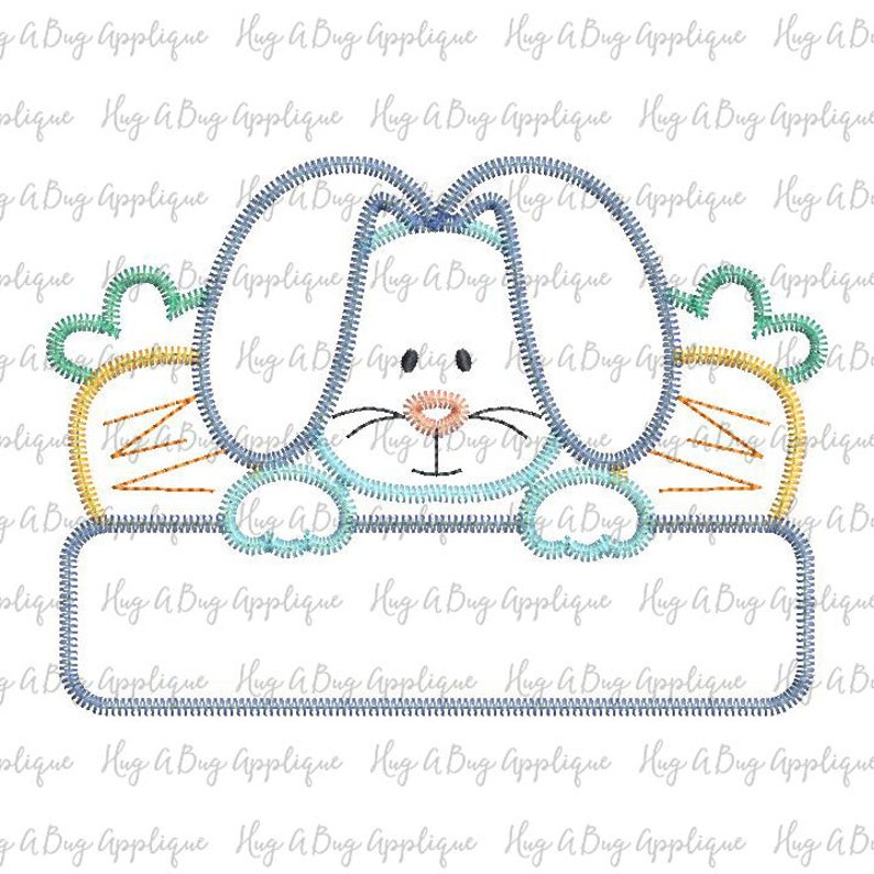 Floppy Bunny Carrots Box Zig Zag Stitch Applique Design 5x7 6x10 8x8 8x12 9x9 image 4