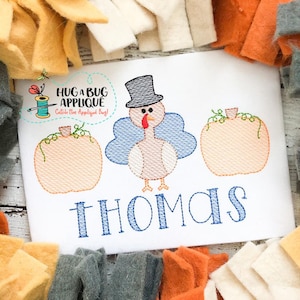 Pumpkin Turkey Trio Sketch Stitch Embroidery Design 5x7 6x10 8x8 8x12 9x9