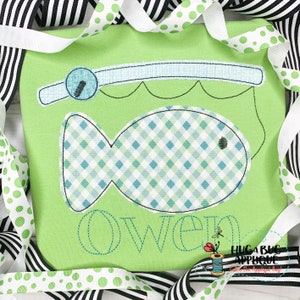 Fishing Pole Fish Bean Stitch Applique Embroidery Design 5x7 6x10 8x8 8x12