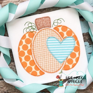Pumpkin Heart Zig Zag Stitch Applique Design 5x7 6x10 8x8 9x9 8x12