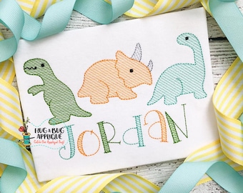 Trio de Dinossauros 2 Desenho de Bordado em Ponto Esboço 5x7 6x10 8x8 8x12