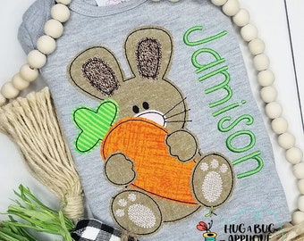 Bunny Carrot Bean Stitch Applique Design 5x7 6x10 8x8 8x12