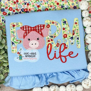 Farm Life Pig Bandana Zig Zag Stitch Applique Design 5x7 6x10 8x8 8x12 9x9