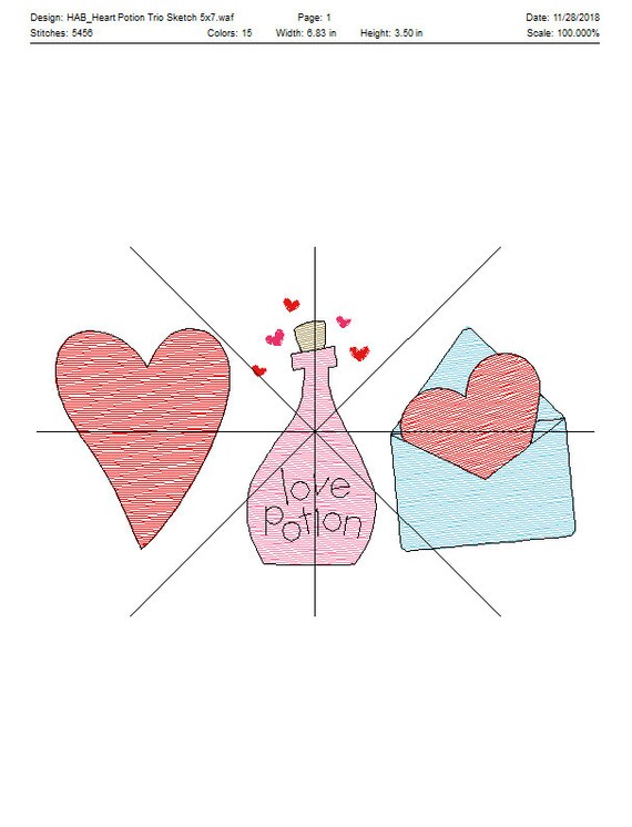 Heart Potion Letter Valentine Sketch Stitch Embroidery Design 5x7 6x10 8x8 8x12