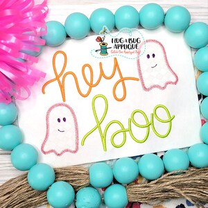 Hey Boo Zig Zag Stitch Applique Design 5x7 6x10 8x8 9x9 8x12