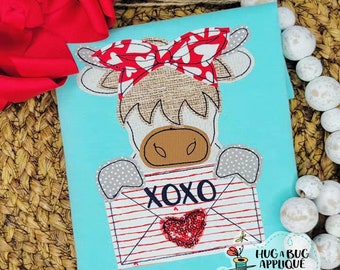 Highland Cow Bandana Letter Bean Stitch Applique Design 5x7 6x10 8x8 8x12 9x9