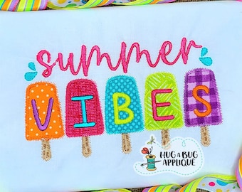 Summer Vibes Zig Zag Stitch Applique Design 5x7 6x10 8x8 8x12 9x9