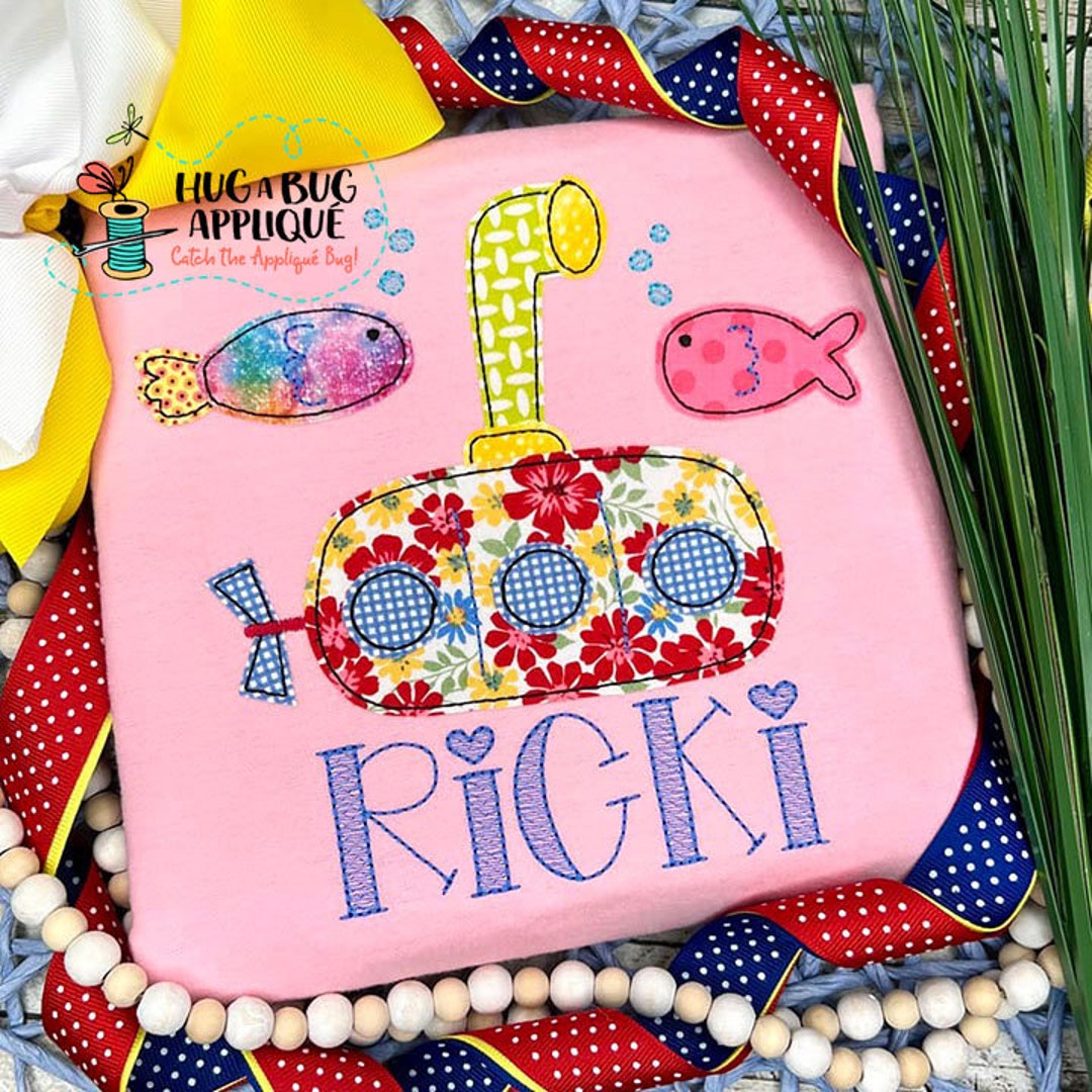 Submarine Fish Bean Stitch Applique Design 5x7 6x10 8x8 8x12 Etsy