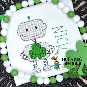 Robot Shamrock Bean Stitch Applique Design 5x7 6x10 8x8 8x12 9x9