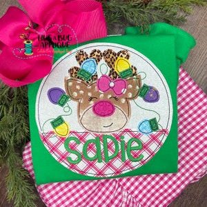 Split Circle Reindeer Bow Lights Bean Stitch Applique Design 5x7 6x6 7x7 8x8 9x9