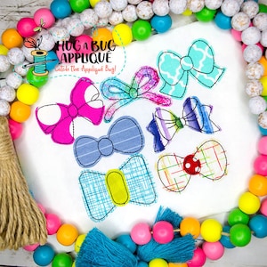 Bow Set Bean Stitch Applique Design 2&quot;, 2.5&quot;, 3&quot;, 3.5&quot;, 4&quot;