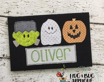Frankenstein Ghost Jackolantern Trio Bean Stitch Applique Design 5x7 6x10 8x8 8x12