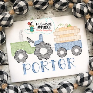 Tractor Pumpkin Sketch Stitch Embroidery Design 5x7 6x10 8x8 8x12