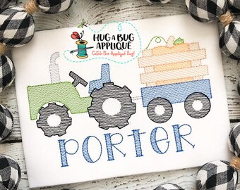 Tractor Pumpkin Sketch Stitch Embroidery Design 5x7 6x10 8x8 8x12