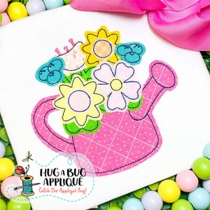 Spring Watering Can Bean Stitch Applique Design 5x7 6x10 8x8 8x12 9x9