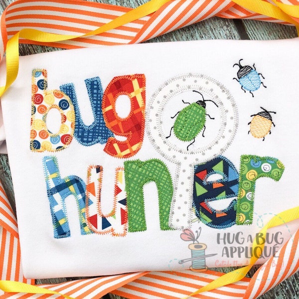 Bug Hunter Magnifying Glass Zig Zag Stitch Applique Design 5x7 6x10 8x8 9x9 8x12