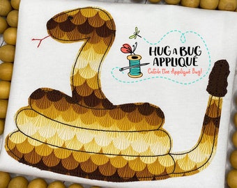 Motif d'appliqué « Serpent à sonnettes » au point de haricot, 5x7, 6x10, 8x8, 8x12