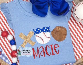 Bats Ball Bow Glove Zig Zag Stitch Applique Design 5x7 6x10 8x8 8x12 9x9
