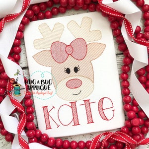 Reindeer Girl Sketch Stitch Embroidery Design 5x7 6x10 8x8 8x12 9x9